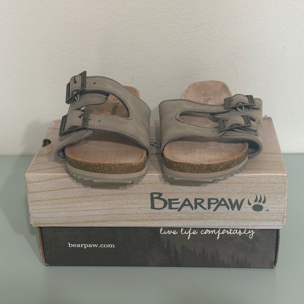 BearPaw Kids Taupe Double-Buckle Slide Sandals